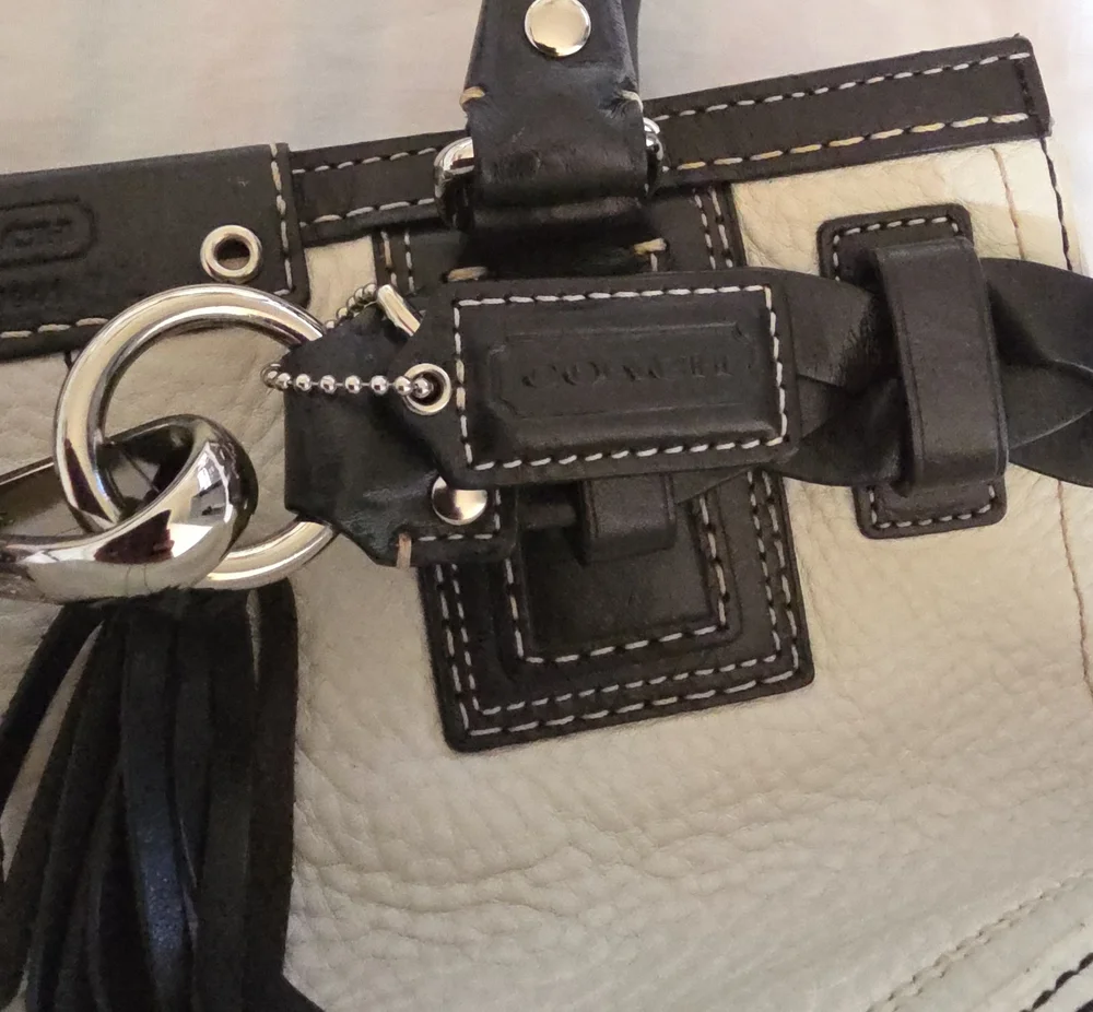 Coach Cream and Black Leather Satchel with Tassel - Picture 4 of 10